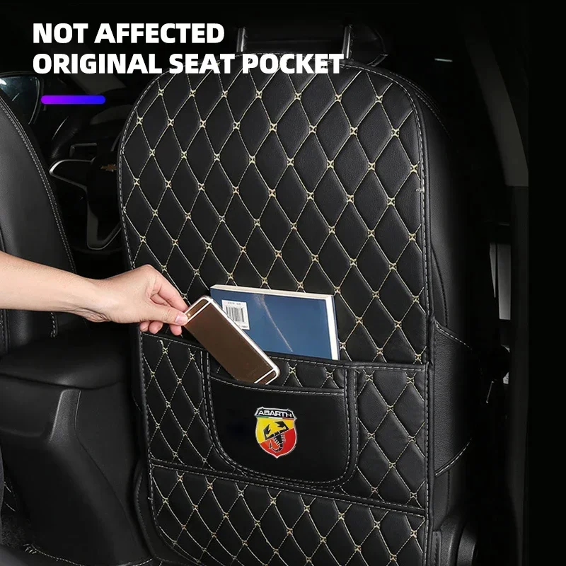 PU Leather Car Anti Kick Pad Auto Seat Back Protector Cover with Storage Pocket For Fiat Abarth 695 595 124 Spider Accessories - view 2