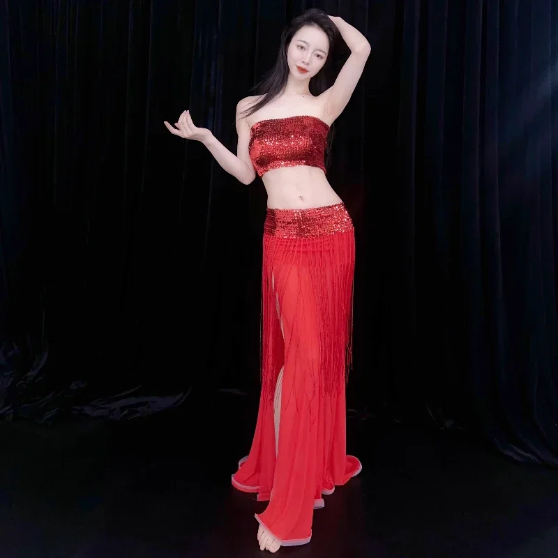 

Belly Dance Practice Set for Women Sexy Sexy Sequin Performance Set for Girls' Belly Dancer Oriental Dance Training Clothing