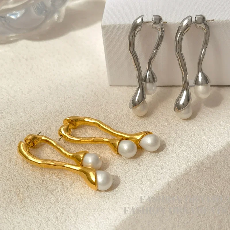 Bilandi Modern Jewelry Geometric Drop Earrings Front Back Wearing Hot Sale Metal High Quality Simulated Pearl Earrings For Women