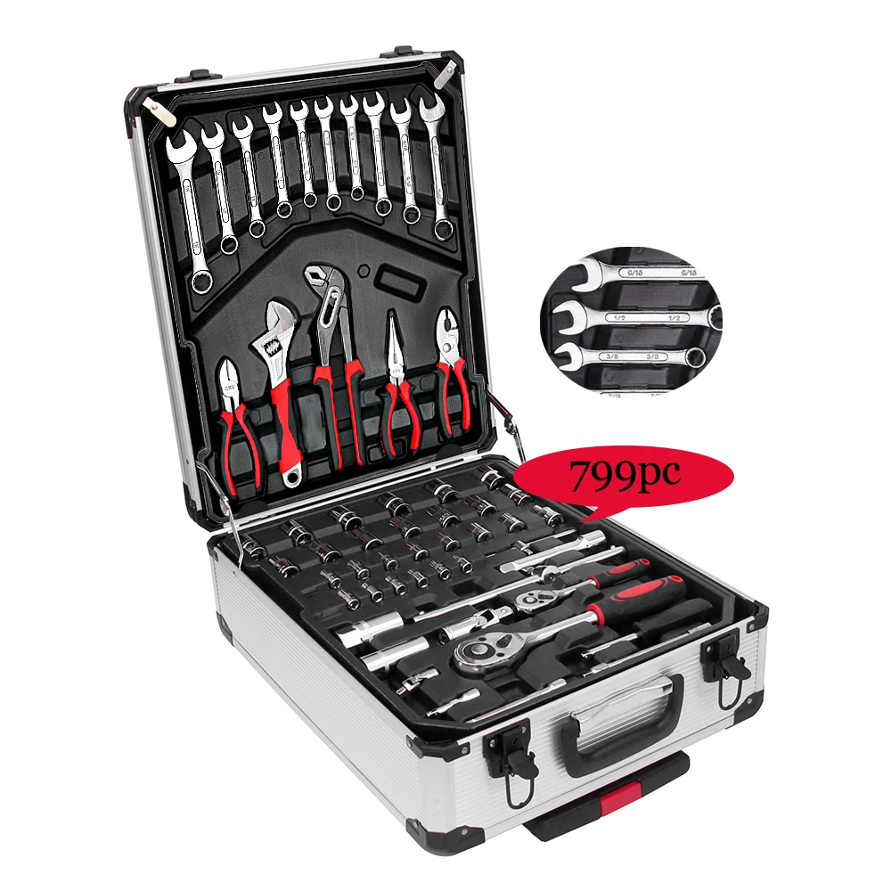 

799Pcs D2 Steel Toolbox Professional Workshop Tool Set Motorcycle Hand Tools Kit For Auto Repair Maintenance Trolley