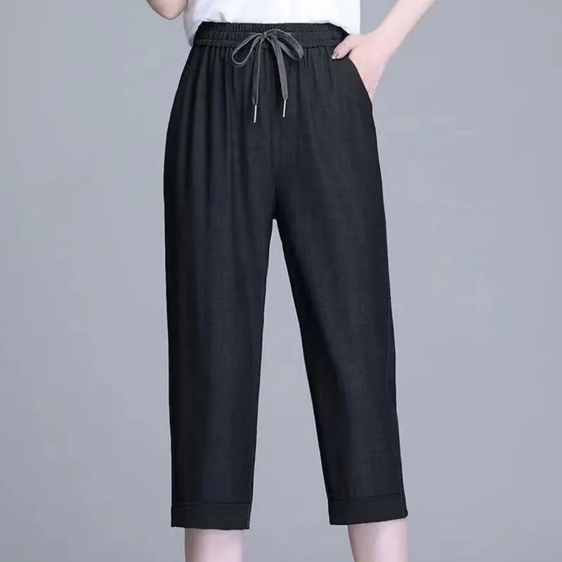 

Women Cropped Capris Pants 2024 Spring Summer High Waist Thin Straight Jeans Casual Calf Length Denim Pants 3XL