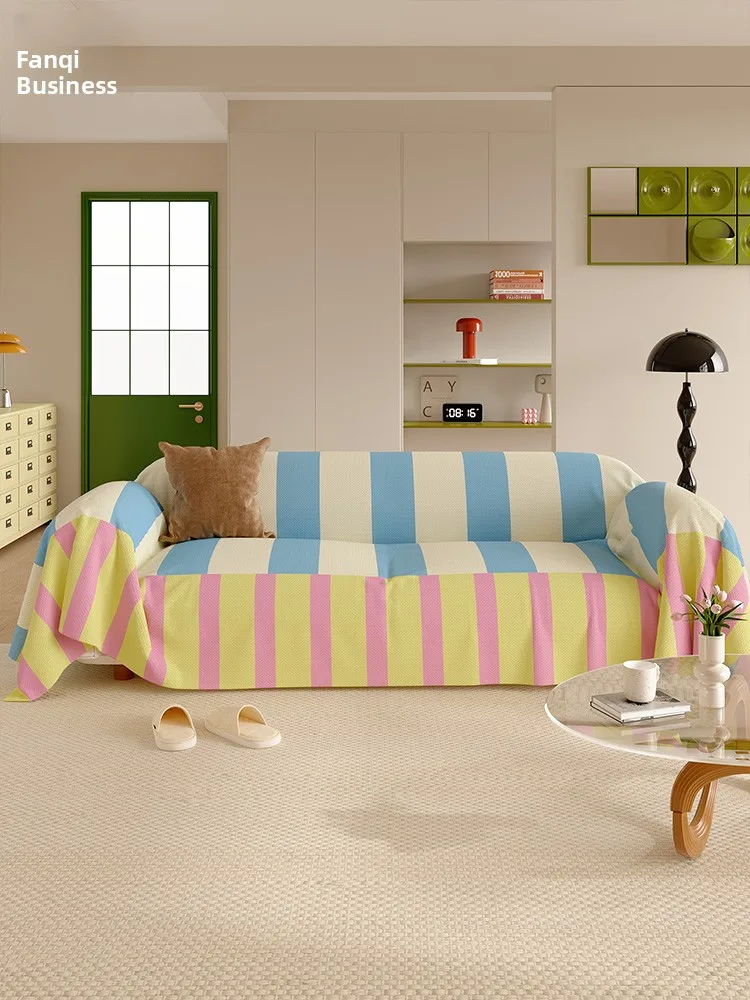 غطاء أريكة مخطط ملون على الطراز الكوري لغرفة المعيشة المنزلية مقاوم للغبار قماش أريكة منشفة غطاء أريكة عصري بسيط عالمي #2