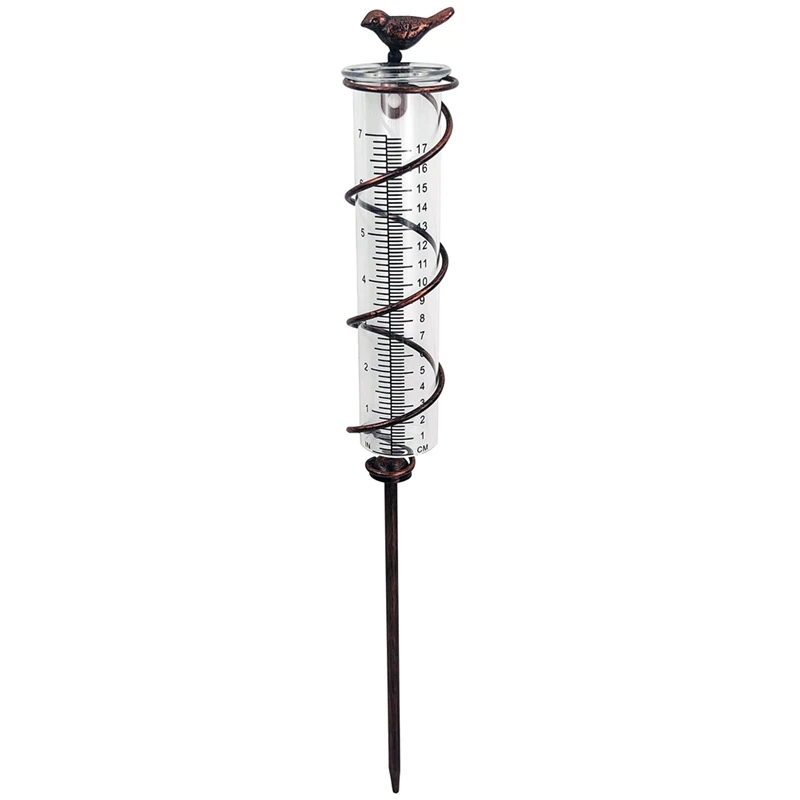 Capacity Glass Spiral Rain Gauge,Cast Iron Bird Hanging Rain Gauge,Garden Rain Water Meter Measuring With Metal Frame Durable