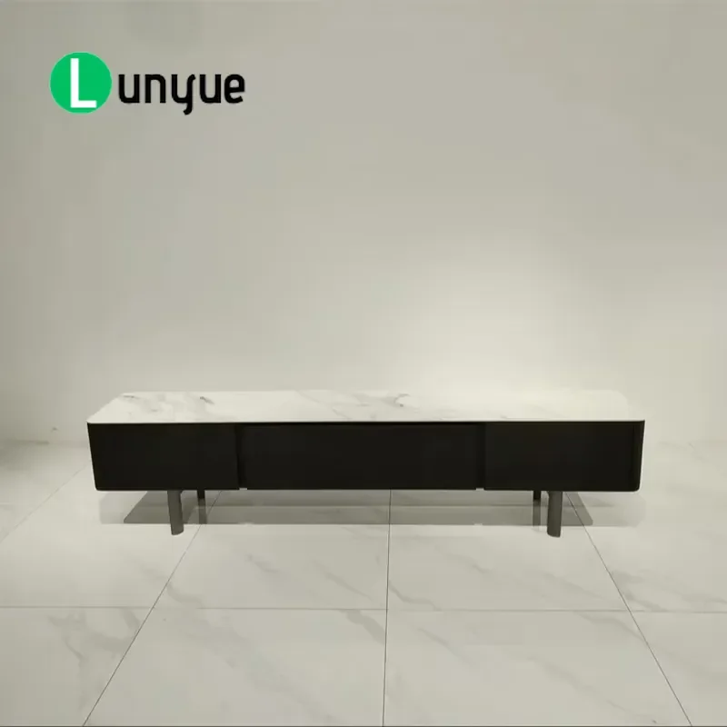 Modern Italian Minimalist Living Room TV Cabinet Marble Top Wood Console Table Storage Unit Home Decor Furniture