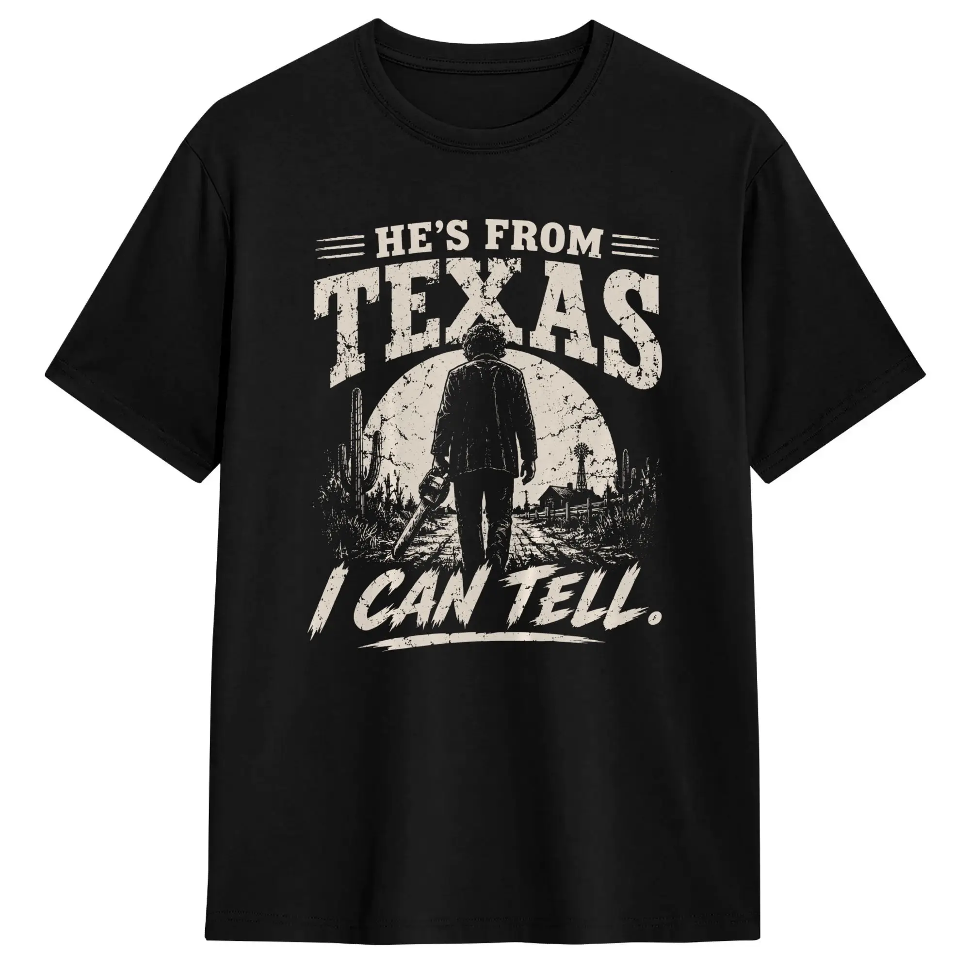 Men Women T Shirt hes from Texas i can Tell Chainsaw Horror T Shirts Hip Hop  Summer Tees Street Style Cotton Tops Plus Size