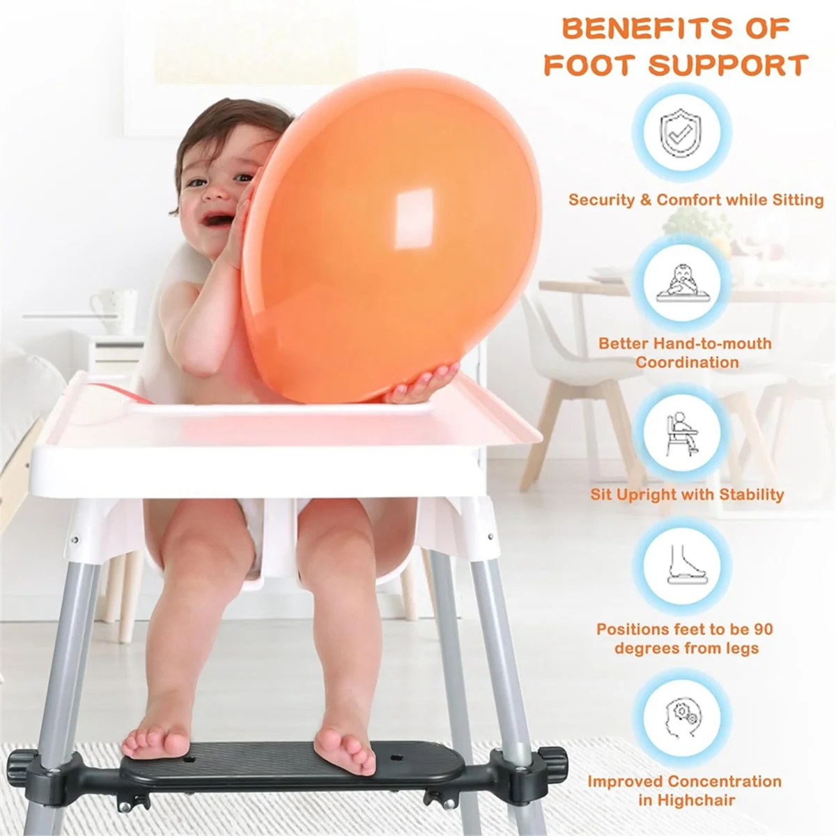 مسند للقدمين للكرسي العالي غير قابل للانزلاق، مسند للقدمين، ارتفاع قابل للتعديل، مسند للقدمين من مادة البولي بروبيلين