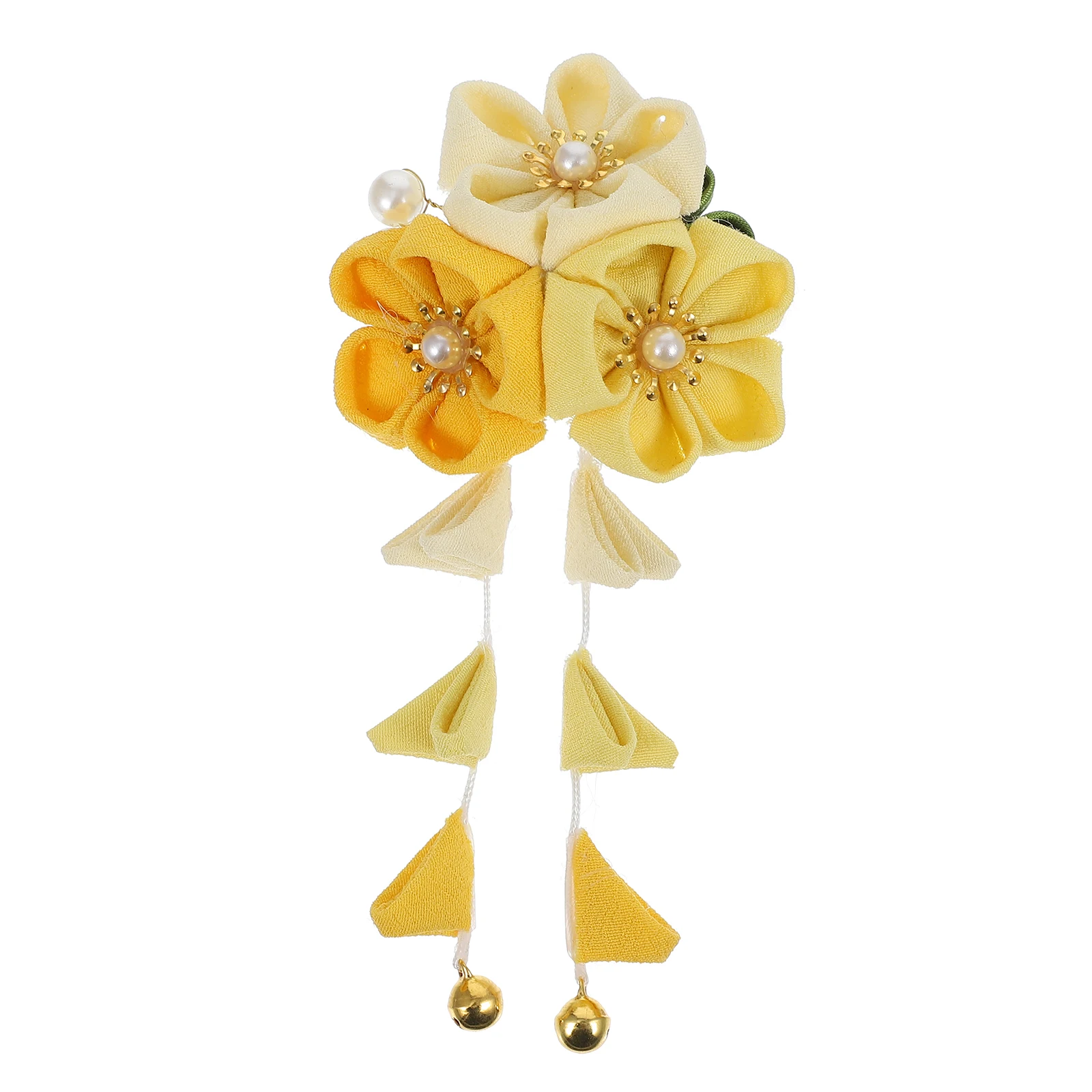 

Yellow Cloth Flower Tassel Headdress for Hanfu Kimono Bride Hair Accessory Exquisite Female Decor H made Traditional