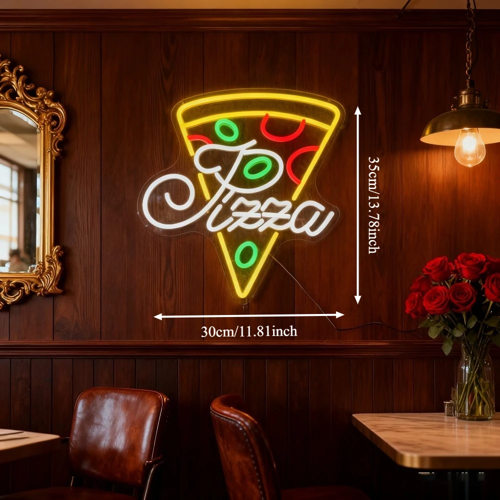 Pizza LED Neon Sign Dimmable USB Wall Light for Pizzeria Italian Restaurant Fast Food Shop Home Kitchen Wall Decor Party Gift