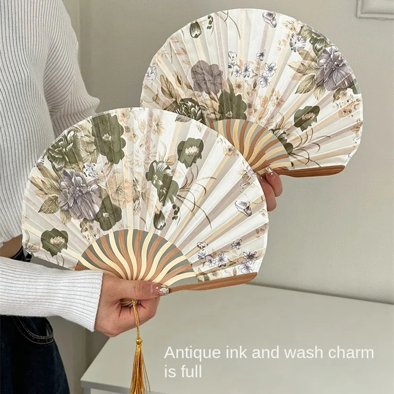 Chinese Style Ink Folding Fan New Chinese Classical Retro Cheongsam Props Summer Portable Folding Fan of Ancient Style