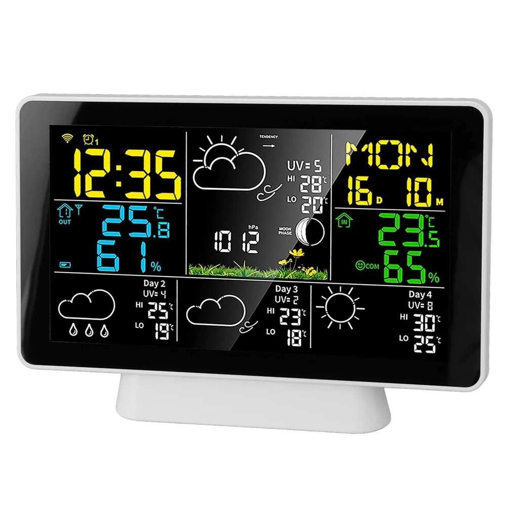 ABDE-Tuya Wifi Smart Weather Station สถานีตรวจอากาศอัจฉริยะเครื่องวัดอุณหภูมิไร้สายพร้อมจอแสดงผลสี 7.5 นิ้ว UK Plug