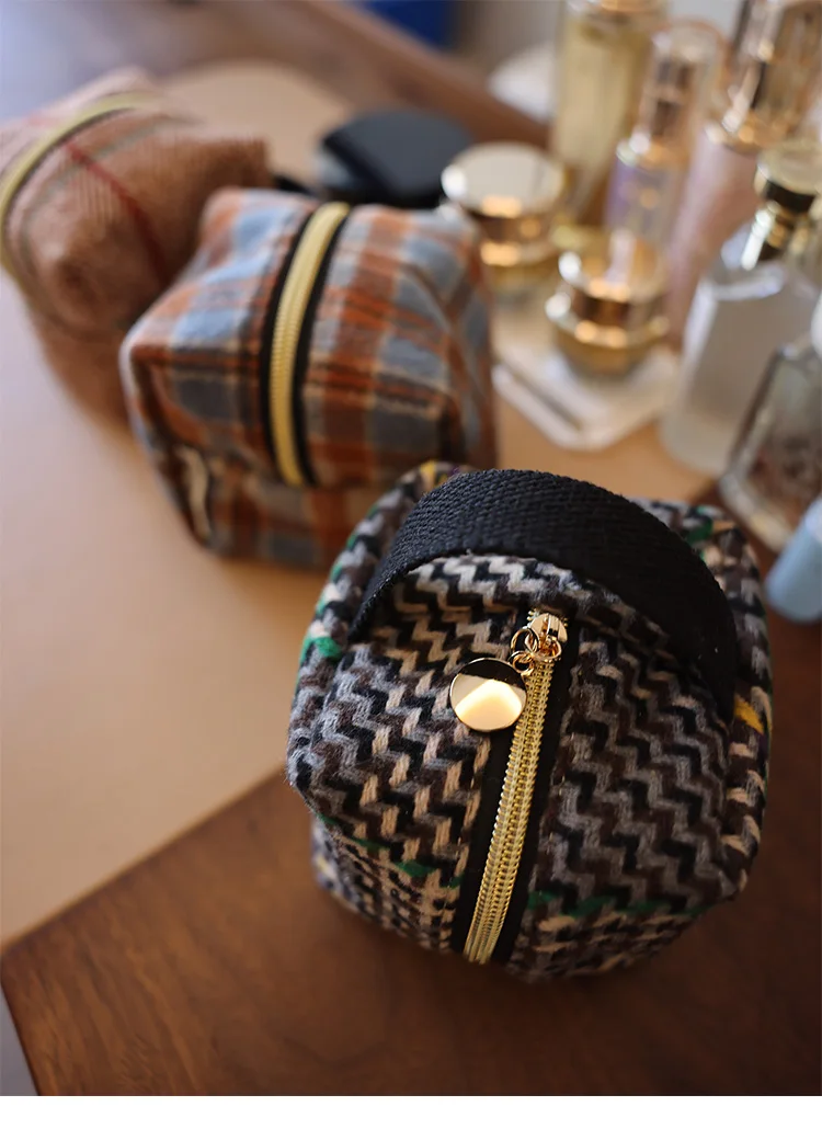 Geometric Cube Bag Metal Zipper Handle Fabric Brushed Creative Twill Square Wave Pattern Storage Bag Small Cosmetic Bag