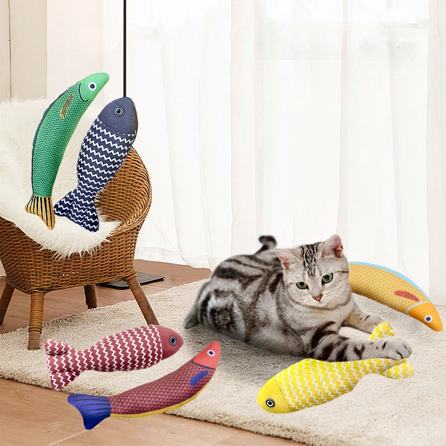 Cat Toys Fish Soft Linen Interactive Kitten Exercise Kicker Toys 7.8 Inches Cute Fish Pillow Cat Stress Relief Toys