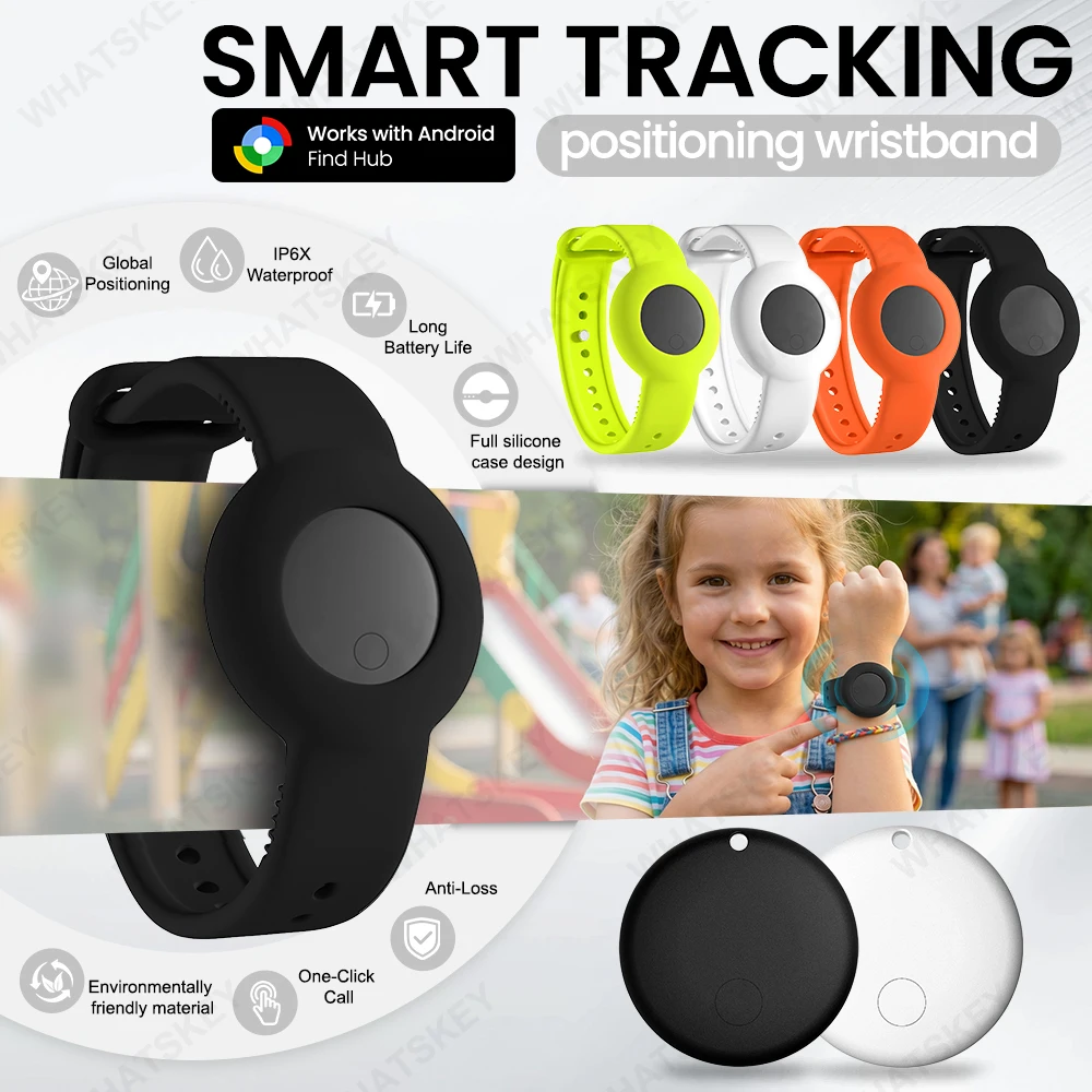 Android Smart Tracker Bracelet for Kids, Soft Silicone Waterproof Wristband GPS Tracker Watch Band For Google Find Hub Anti-lost
