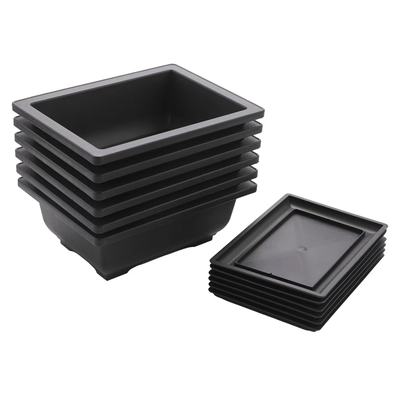 6-Piece Bonsai Pots-Classic Deep Wet Tray with Built-in Mesh-for Plants, Flowers, Herbs, Plastic Square Pots