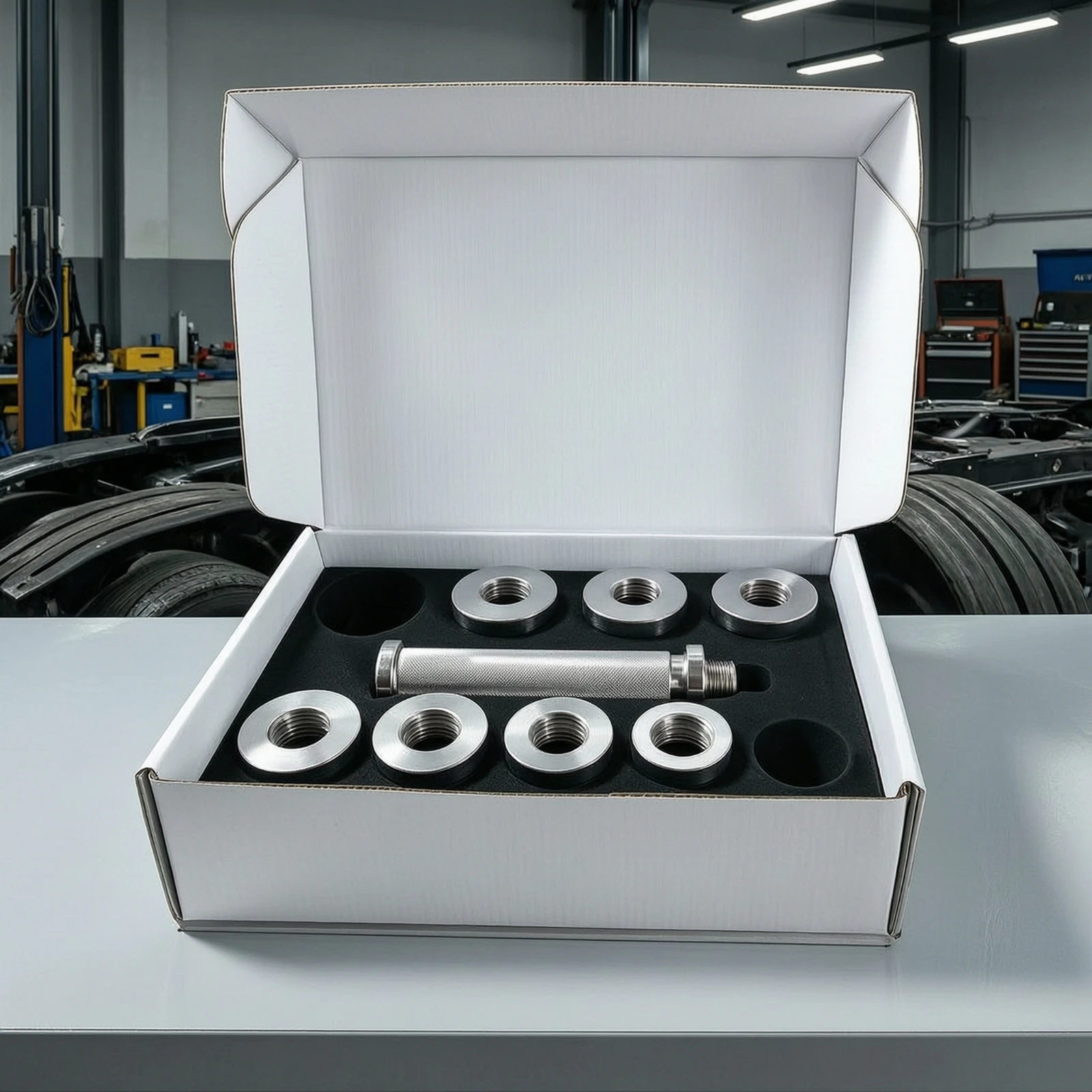 8 Pieces Bushing Press and Pull Kit Heavy-Duty Steering Knuckle Bushing Tool Pull and Press Sleeve Kit Complete Knurled