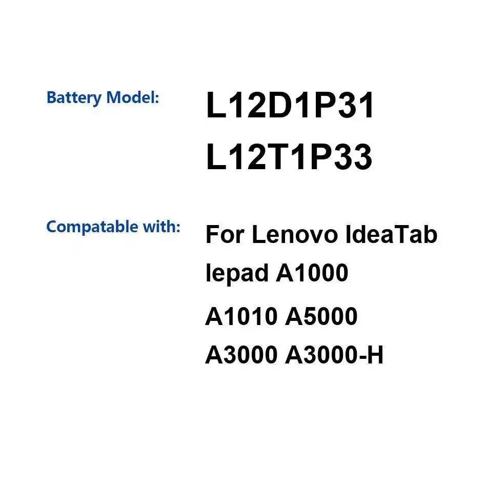 

3650 мАч для Lenovo Ideapad A1000 A1010 A5000 A3000 A3000-H аккумулятор для планшета L12D1P31 L12T1P33 долговечный стабильный