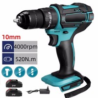 520N.m Electric Impact Drill 4000rpm High Speed Torque 10mm Chuck Flat Drill Hammer Electric Screwdriver For Makita 18V Battery