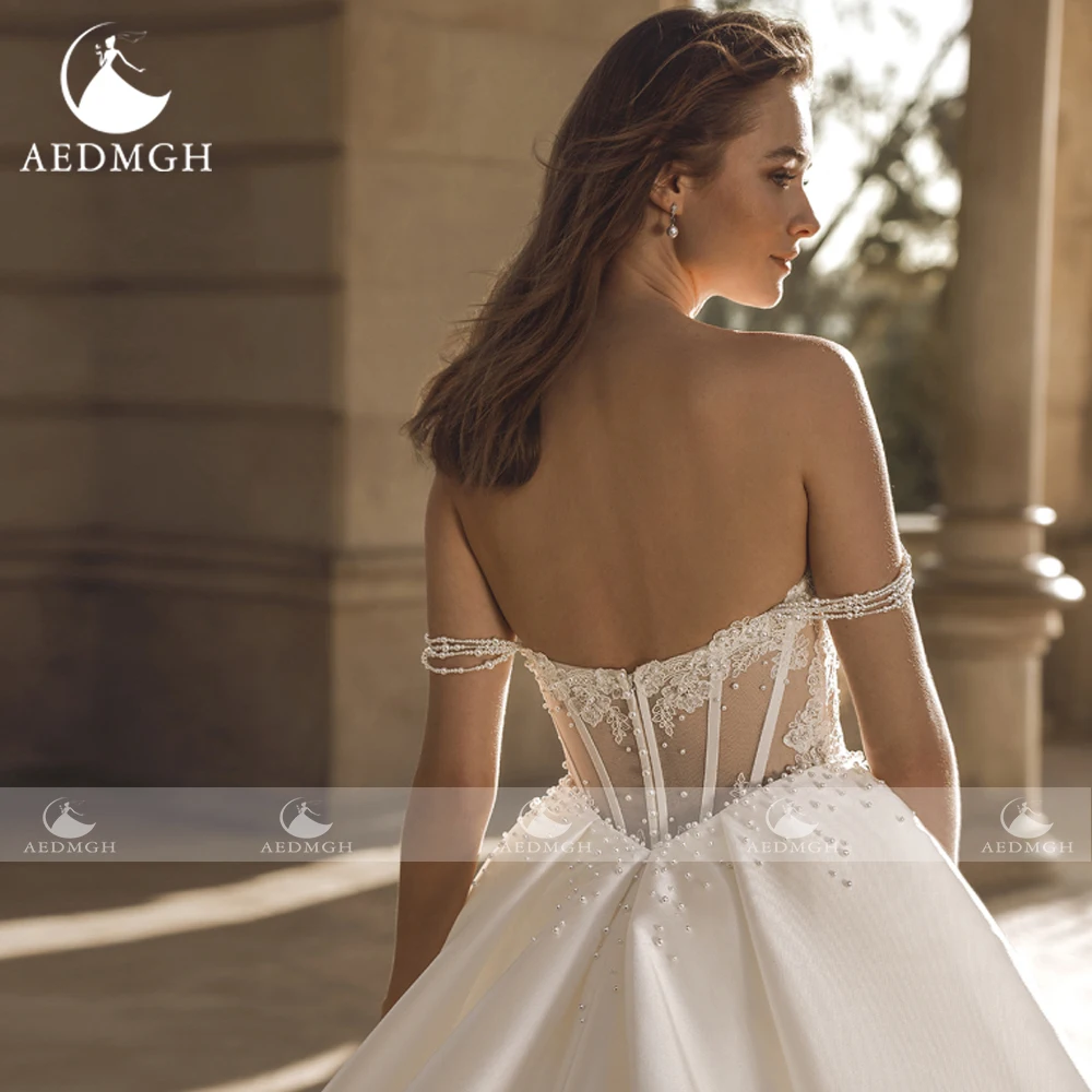 Aedmgh Meerjungfrau Sexy Brautkleider Schatz Weg Von Der Schulter Vestido De Novia Spitze Abnehmbare Zug Nach Maß Brautkleider