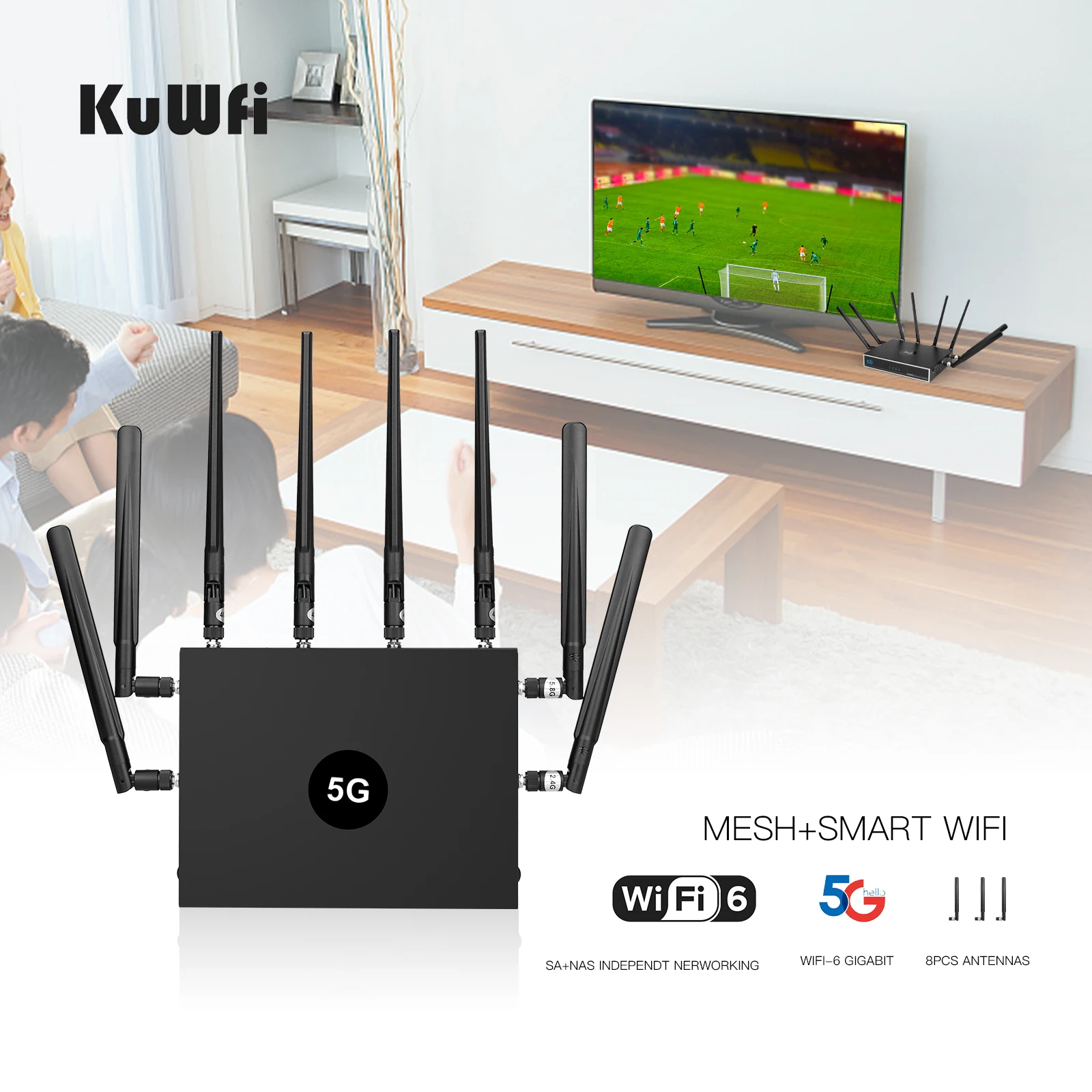 KuWFi 5G Router WiFi6 1800Mbps Gigabit 2.4/5 GHz Dual Frequency High Gain Hybird+Mesh WIFI Router With Sim Card Slot Support APN