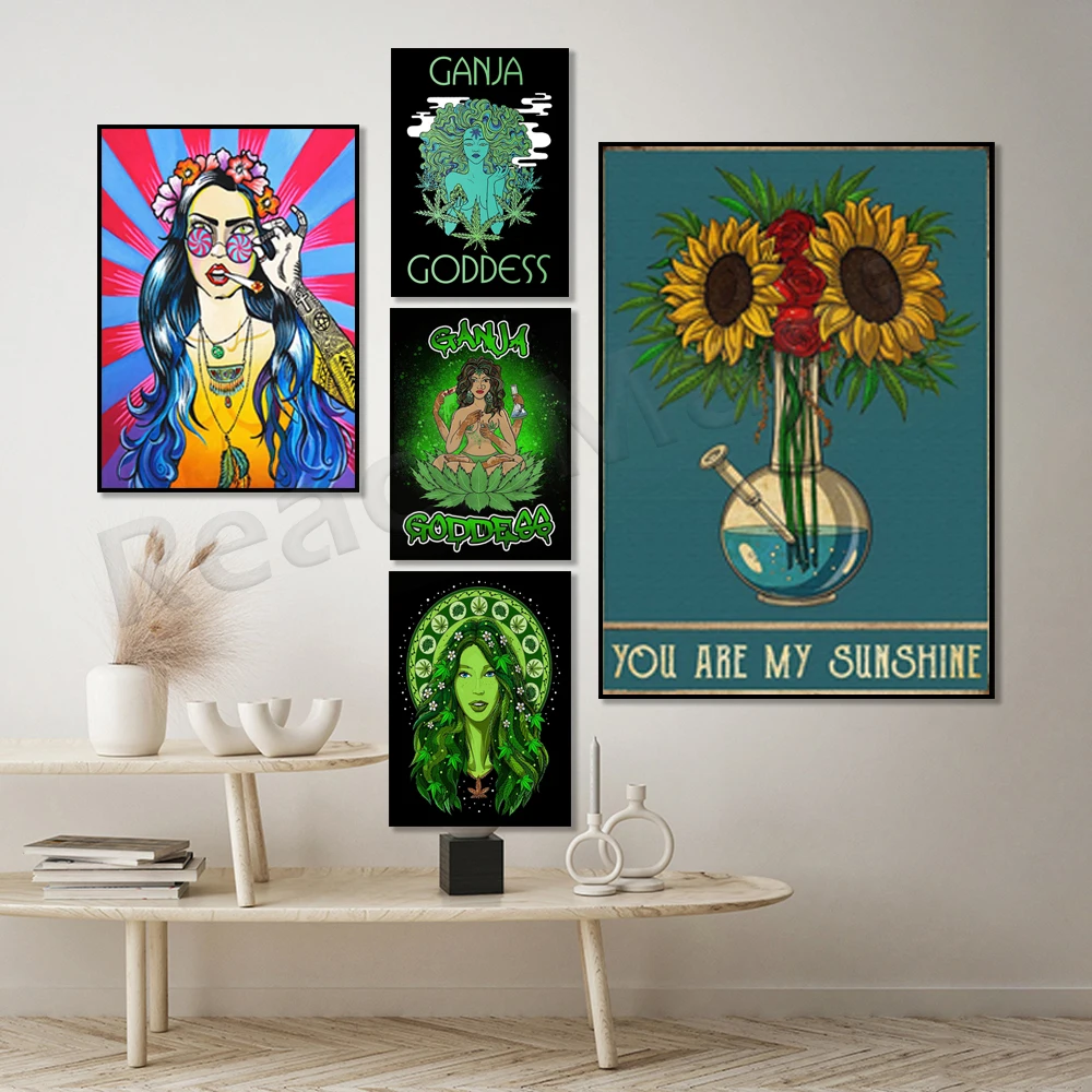 

Weed Goddess Canvas Poster - Hippie Stoner, 420 Girls Poster, Psychedelic Room Decor - Stoner Poster, Fantasy Nature Gifts