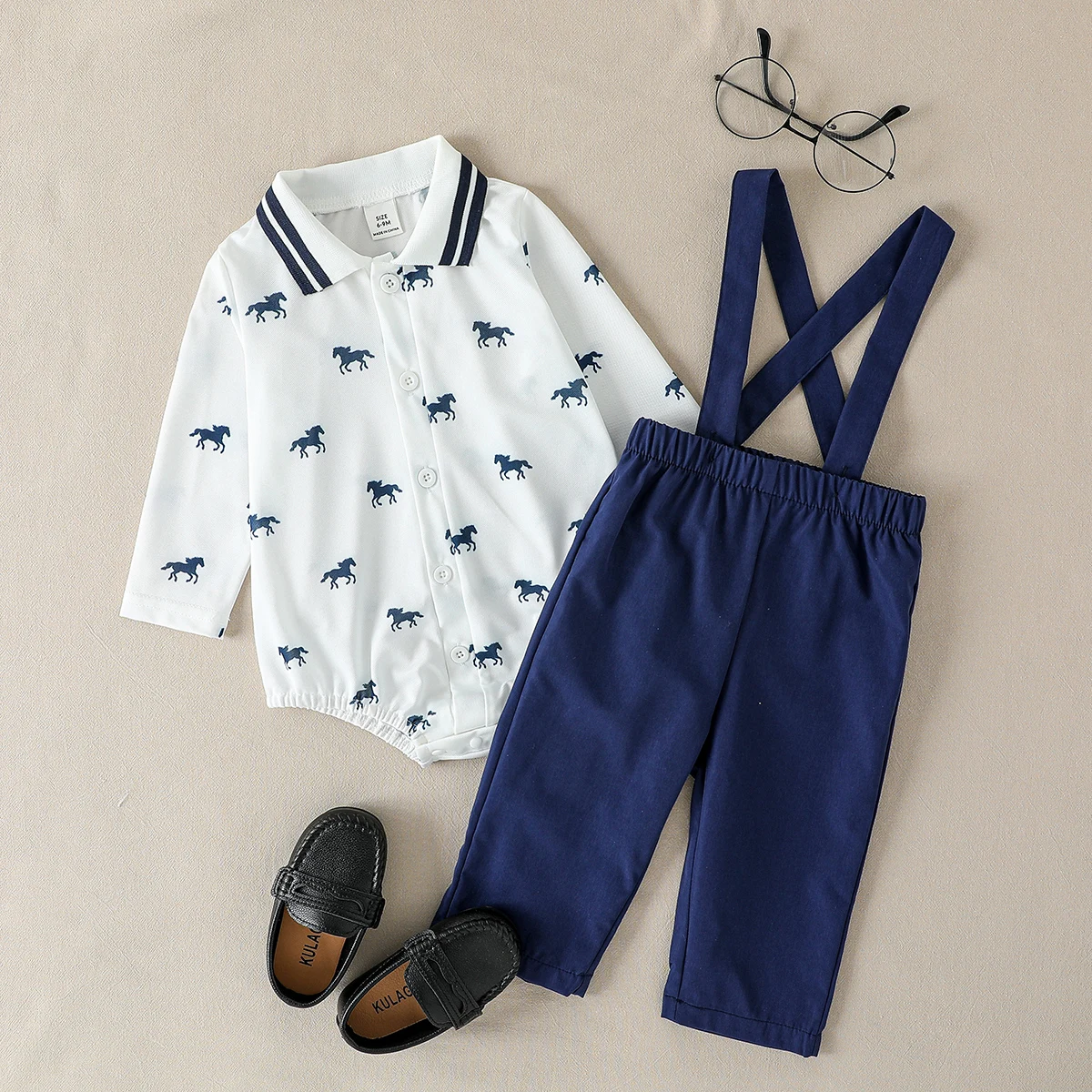 

Infant Toddler Clothes Print Horse Baby Boys Spring/Autumn Overalls Set Newborn 1-3Y Clothing Party Gentleman Suit Daily Wear