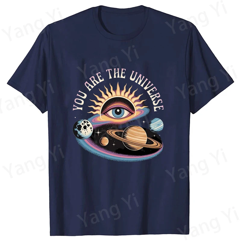 

Funny You Are the Universe Print T-shirt Summer Casual Graphic Y2K T Shirt Women Men American Hip-hop Universe Theme Shirts Tee
