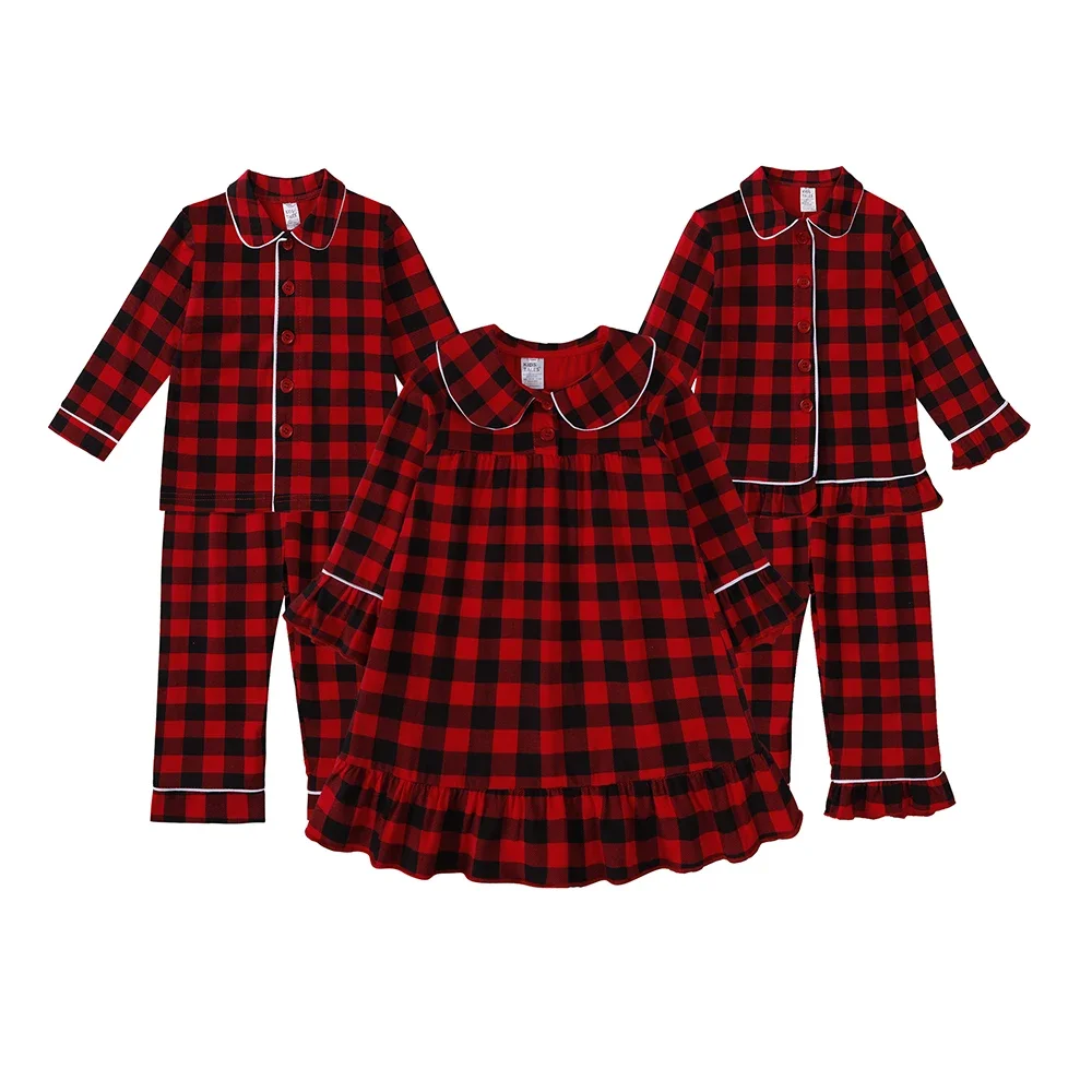 

kids girl boys cotton Christmas pajamas set 2024 red long sleeve dresses children's pajamas night gown Christmas costume