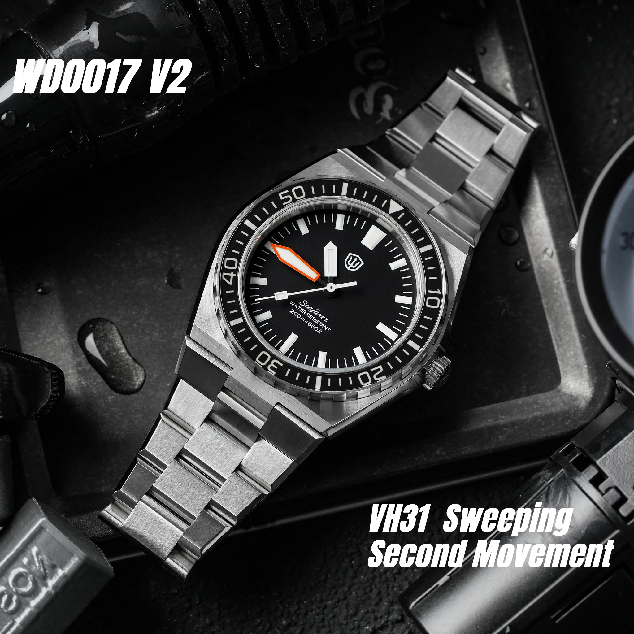 Watchdives WD0017 V2 41mm Quartz Dive Watch Sapphire Crystal 200M Waterproof  VH31 Sweep Second BGW9 Lume Stainless Steel