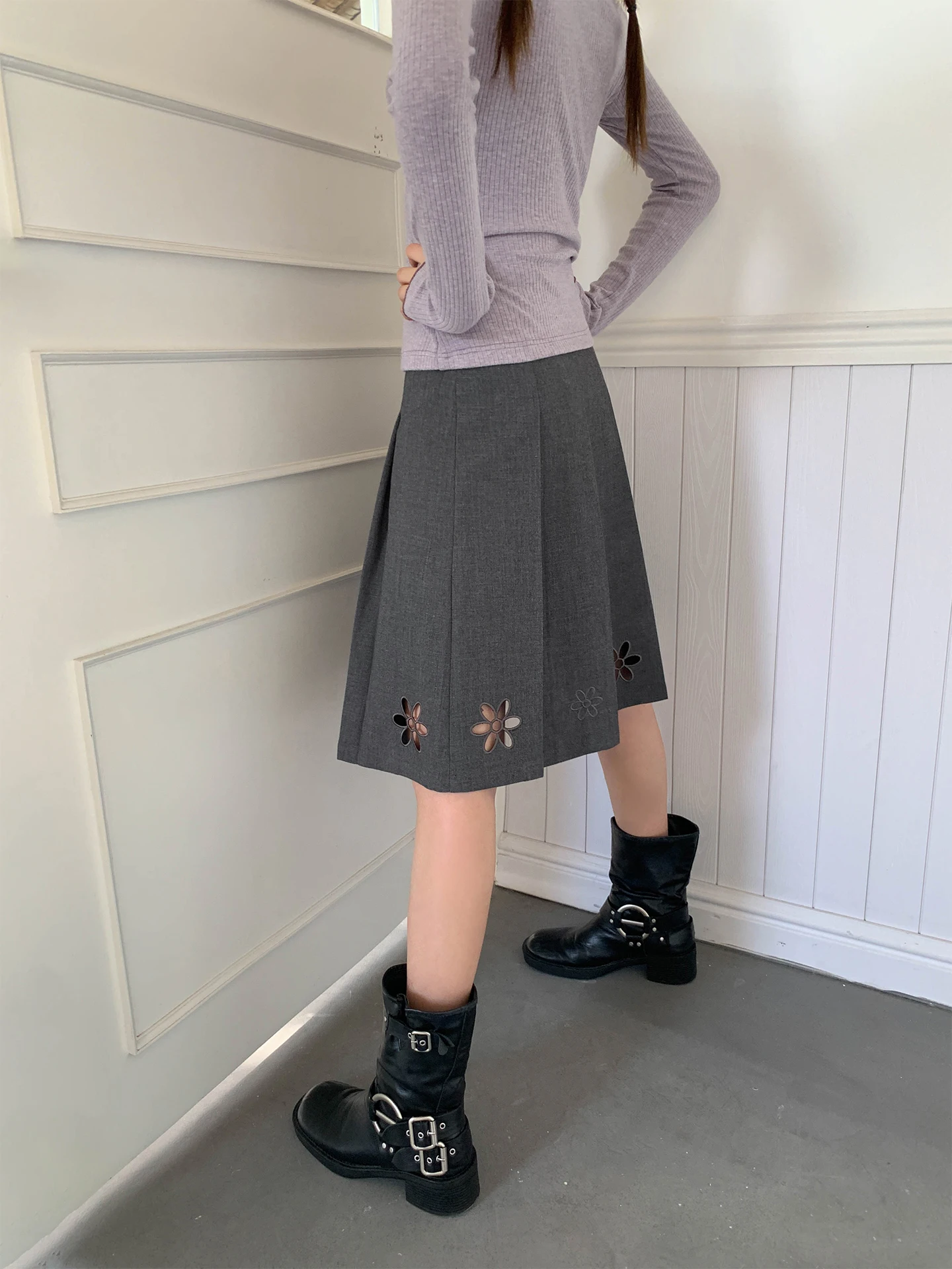 

Hello ey Hollow Embroidered Flower f Skirt Women's Spring Narrow Design High Waist Pleated ort Skirt Casual Sle