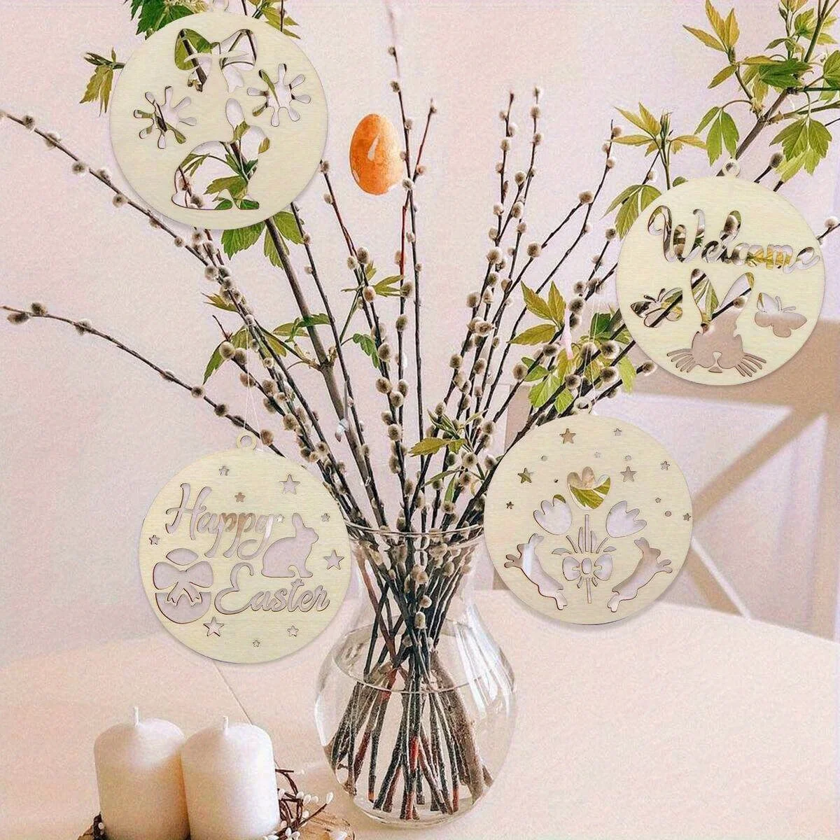 8 قطعة زخرفة عيد الفصح الخشبية الجوف الأرنب زهرة معلقة المعلقات لعيد الفصح سعيد الربيع ديكور حفلات الاطفال دهان داي الحرف