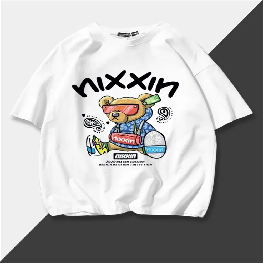 

Summer Men's Children's Family Cartoon Bear Short-Sleeved T-Shirt - Unique Design, Loose Fit, Cotton Material