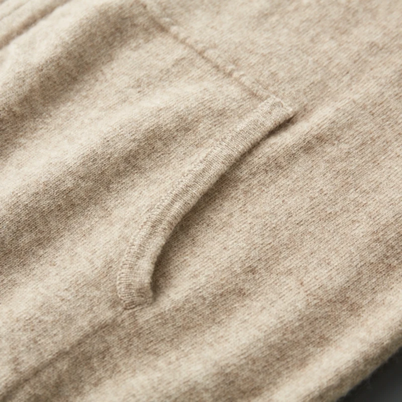 Otoño/Invierno, suéter para hombre, traje con capucha, jersey con cremallera, pantalones, ropa informal gruesa y cálida, 100% de punto de Cachemira, pantalones, Tops