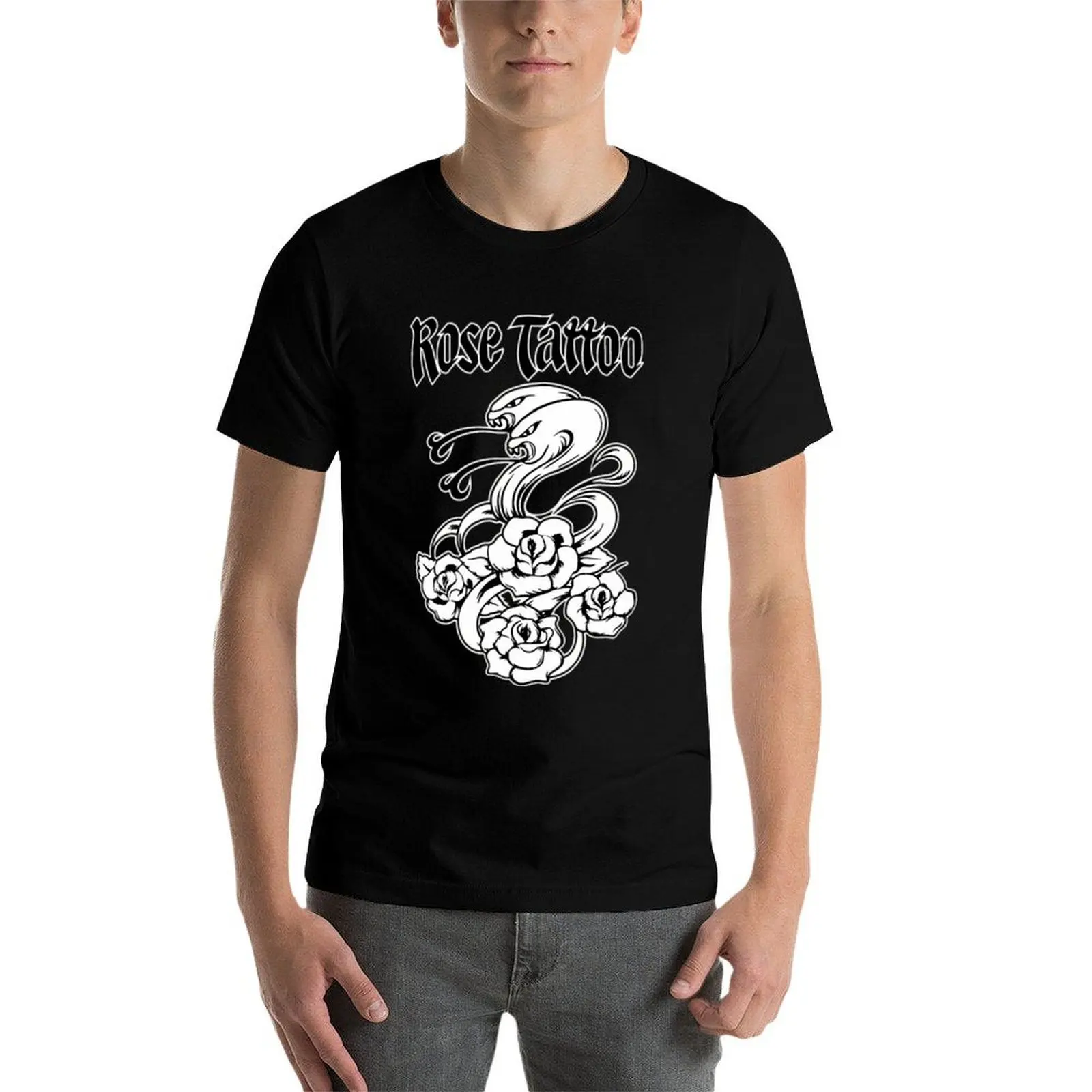تي شيرت Tour Rock n Roll Rose Tattoo Band تي شيرت رجالي مصمم تي شيرت قطن 100% تي شيرت #4