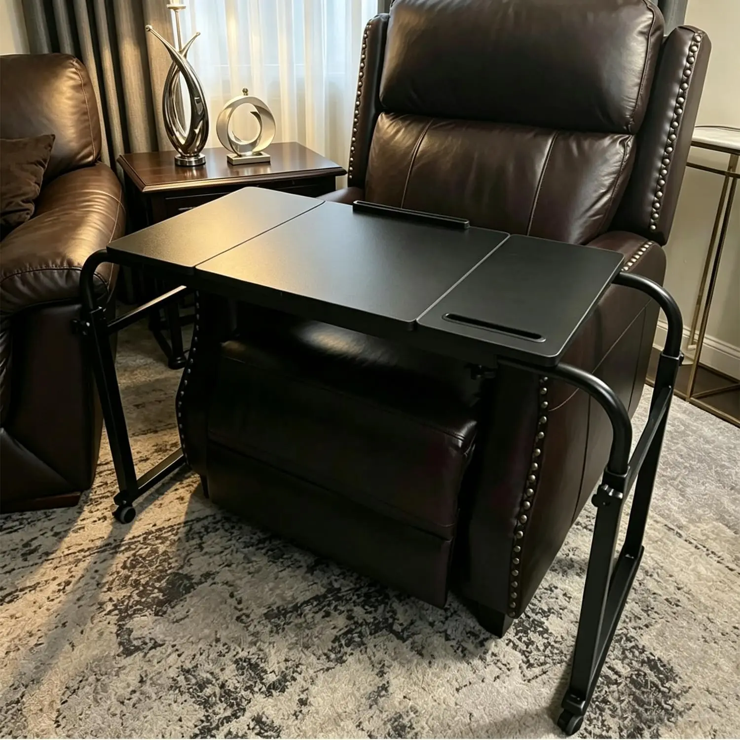 

Height Adjustable Overbed Table with Wheels, Tilt Top for Laptop, Hospital Bed Desk, Mobile Bedside Table for Home Office Use