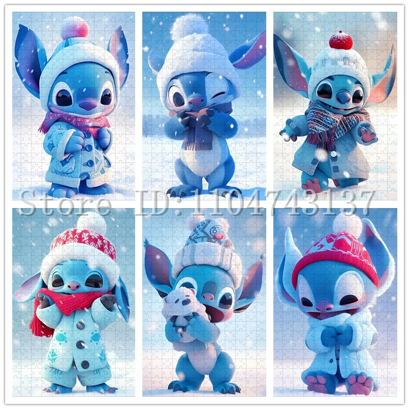 Disney Stitch Puzzle Decorazioni per la casa di Natale Arte 108/300/500/1000 pezzi Puzzle di cartoni animati Regali unici fatti a mano