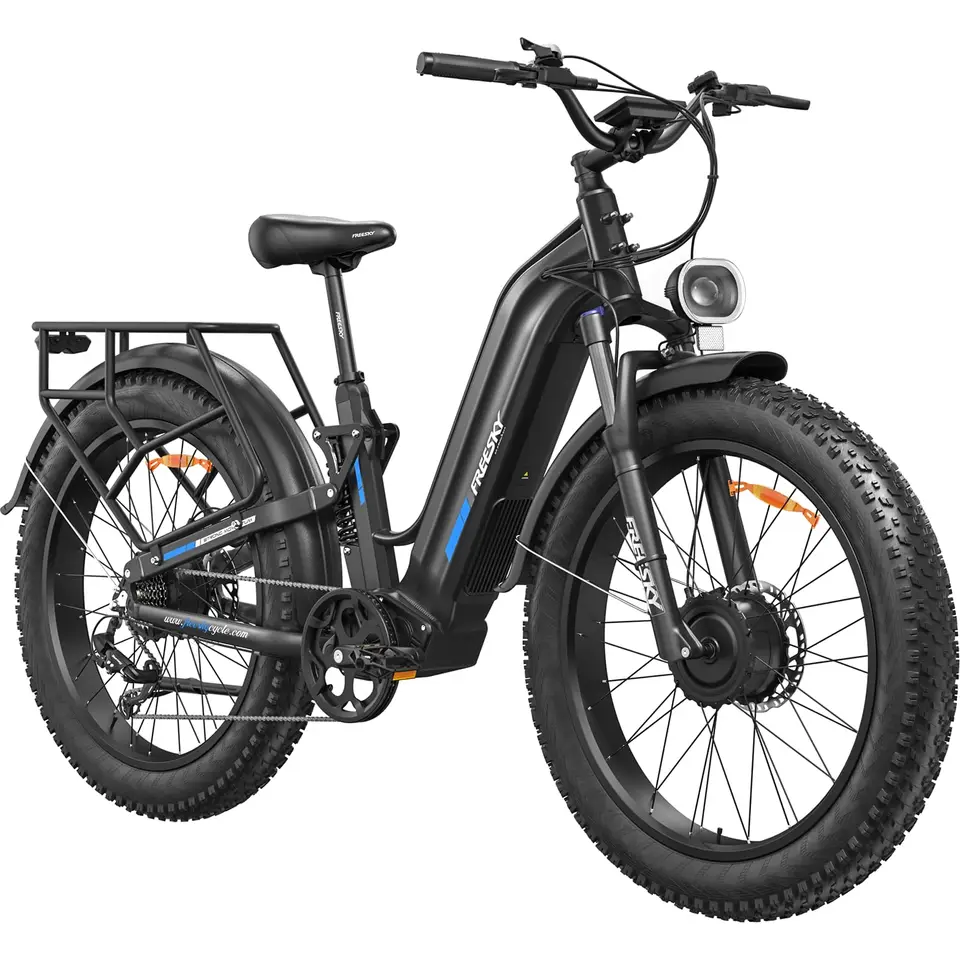 FREESKY 4000W 210Nm AI Dual Motor Electric Bike For Adults Ranger Air 105mile Long Range Ebikes,34MPH,Full suspension,26’fat tire,Step-thru,Mountain,hunting