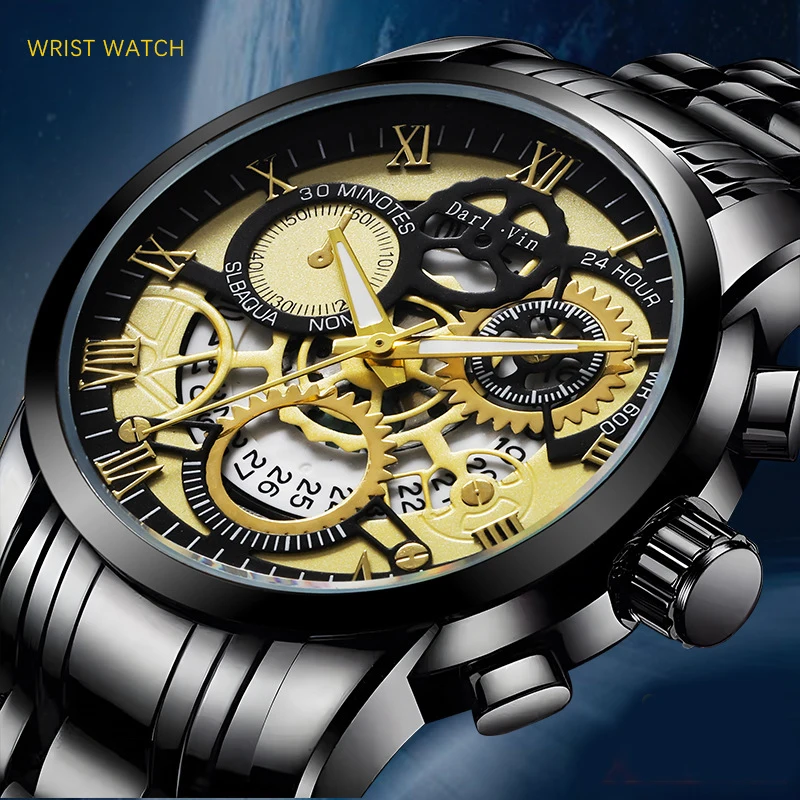 UTHAI BK140 Modieuze Man horloge waterdicht kalender nachtlampje stalen strip herenhorloge sport klok cadeau horloges voor man