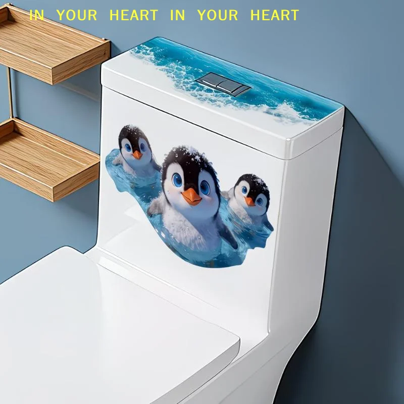【X】Cute Penguin Toilet Sticker Waterproof Non-Toxic Self-Adhesive Removable Decal for Kids Bathroom Home Decor