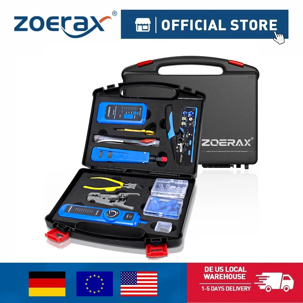 Kit d'outils de sertissage RJ45 ZoeRax CAT7/CAT6, testeur de câble réseau, outil de poinçonnage, dénudeur-coupeur, connecteur CAT6/CAT5.