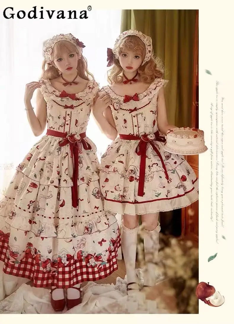Japonês original retro doce lolita vestido de manga curta op estilo pastoral elegante bonito diário deslocamento estilo universitário vestido