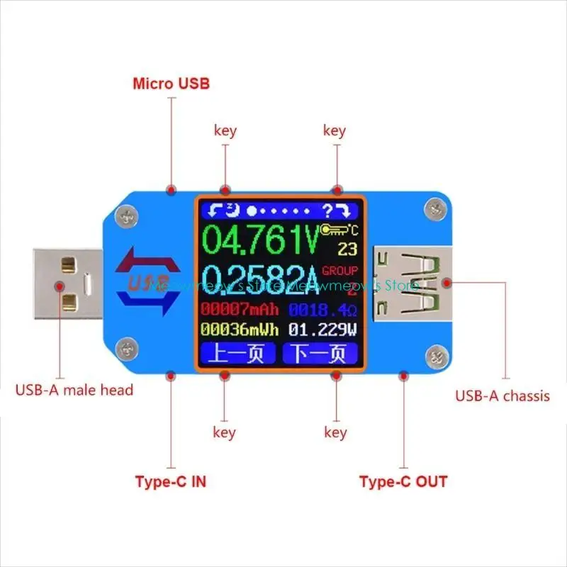 W91A USB 2.0 LCD Voltmeter Ammeter Voltmeter Multimeter Battery Charging Power Supply 4-24V 5A Tester Multimeter