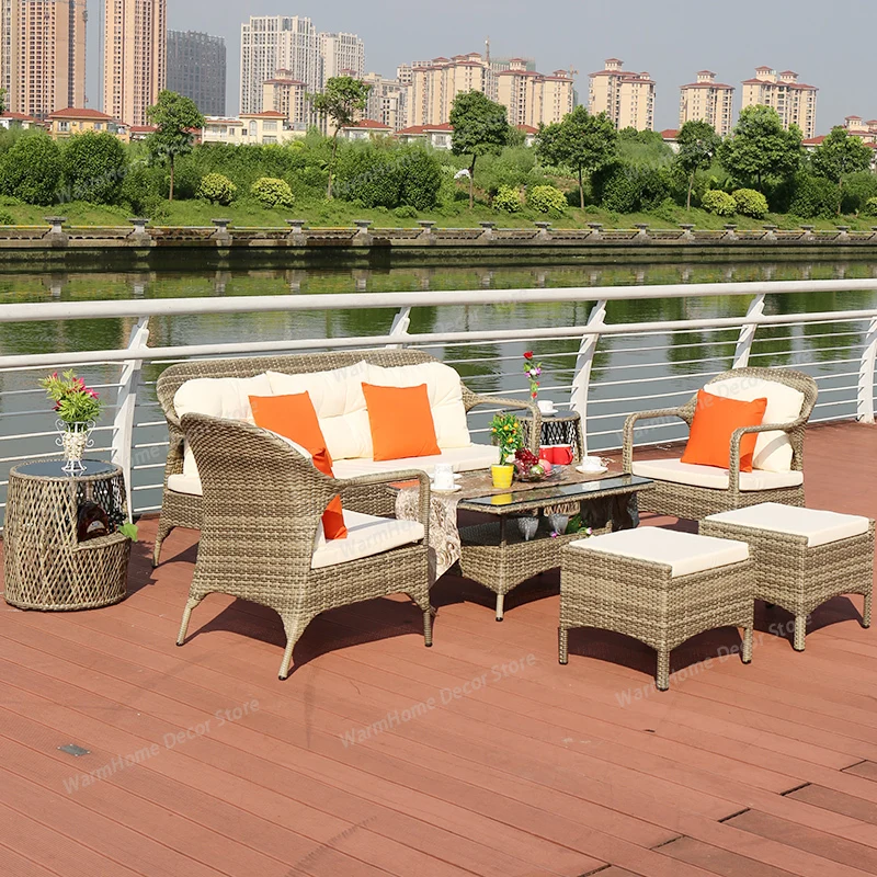 

Balcony Leisure Garden Sofas Villa Outdoor Simple Homestay Garden Sofas Modern Pe Rattan Furniture Sofá Do Jardim MHHYSF