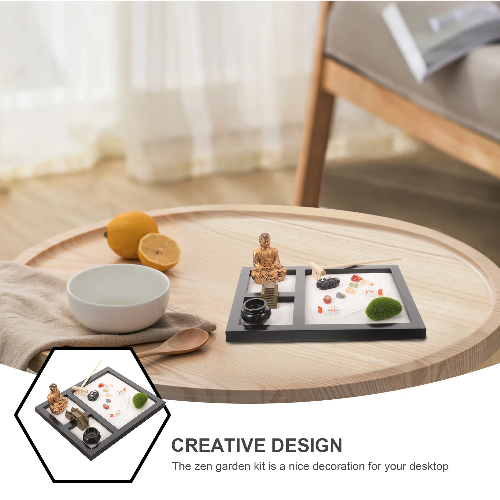 1 Box Zen Kit Wooden Sand Table Ornament Micro Landscape Desktop Meditation Adornment Home Office Decor Sandbox Garden Decor