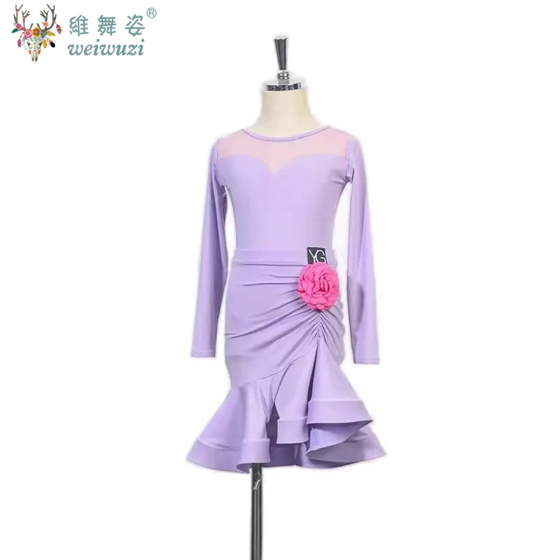Children Latin Dance Dress Girls Mordern Dance Ballroom Dresses Salsa Tango Skirt Practice Competition Stage Performance Costume