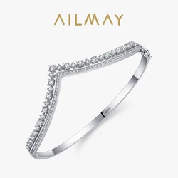 Ailmay Authentic 925 Sterling Silver Fashion Crown Full AAAA Zircon Bracelets For Women Wedding Engagement Fine Silver Jewelry