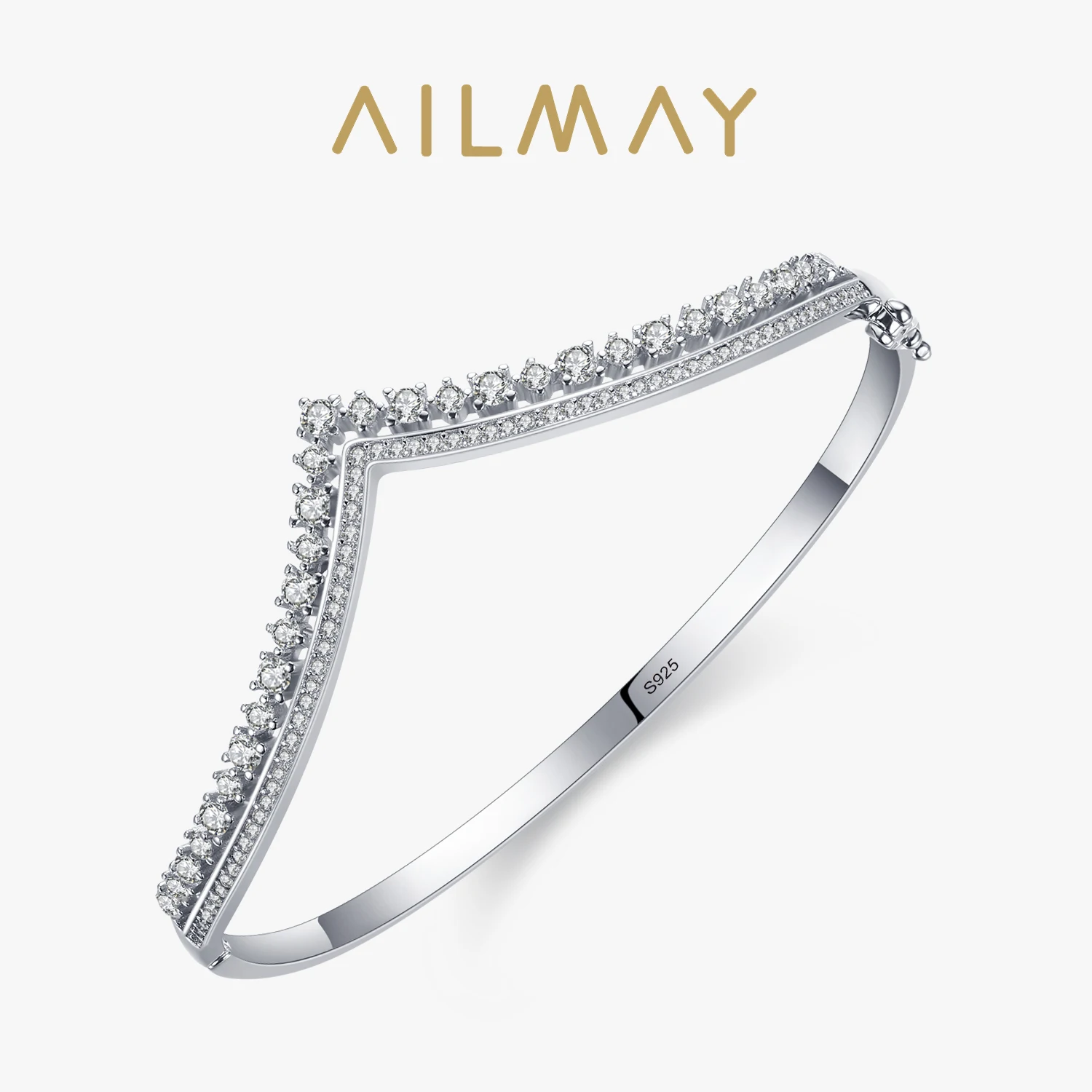 Ailmay Authentic 925 Sterling Silver Fashion Crown Full AAAA Zircon Bracelets For Women Wedding Engagement Fine Silver Jewelry