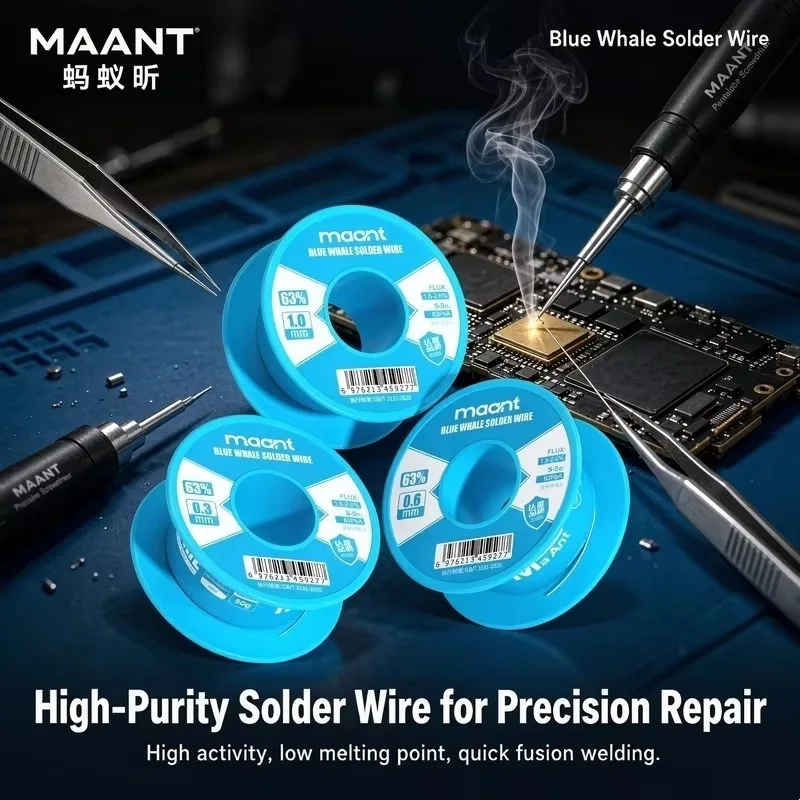 Blue Whale Solder Wire 63 37 Rosin Core 0.3/0.6/1.0mm Low Melting Point High Purity for Motherboard PCB Repair Soldering Tools