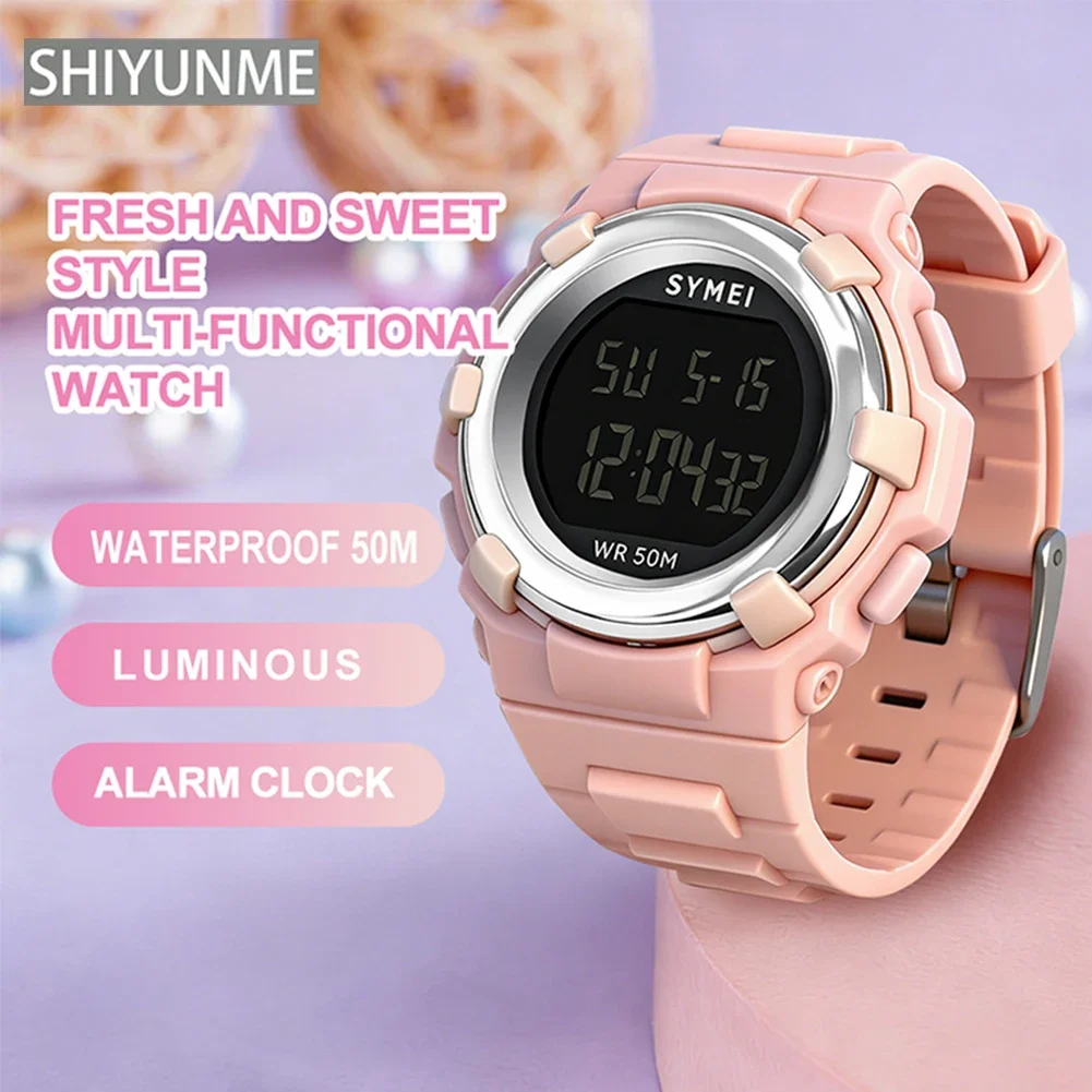 SHIYUNME Fashion Woman Sport Digital Watches 50m Waterproof Luminous Stopwatch Alarm Clock Multifunction Teenagers Student Watch