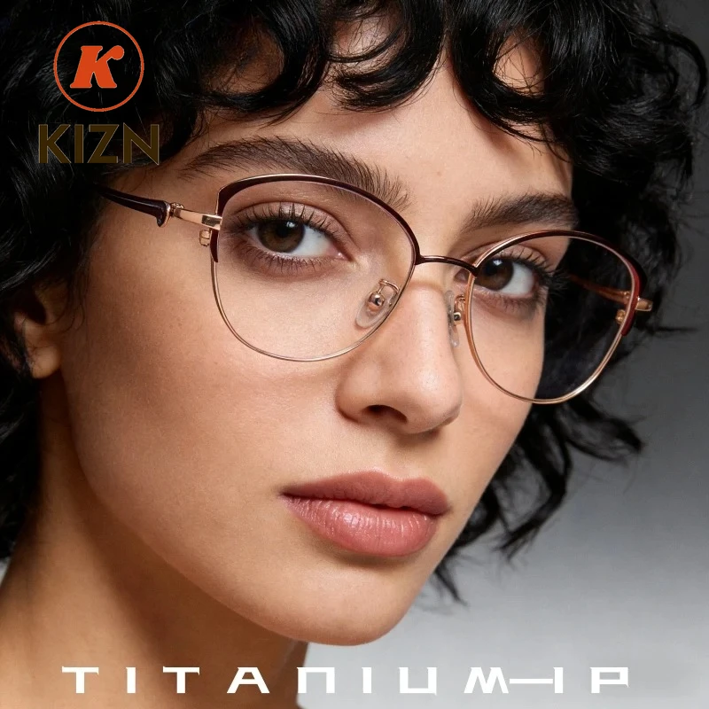 

KIZN Retro Cat Eye Women Eyeglasses Frame Ultra Light High Quality Titanium Alloy Fashion Two Color Design Glasses 80922