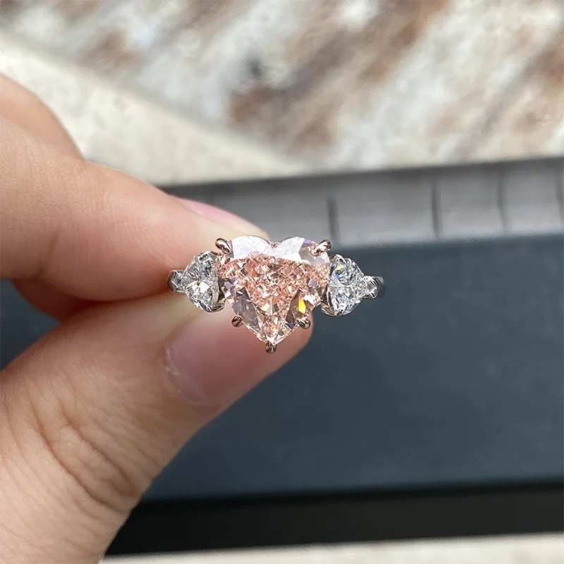 3.0CT Fancy Pink Heart Cut Lab Grown Diamond CVD HPHT 14K/10KTwo Tone Gold IGI Certificate Engagement Ring